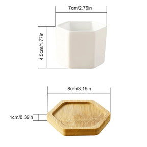 Vaso de Cerâmica Hexagonal com Base em Madeira