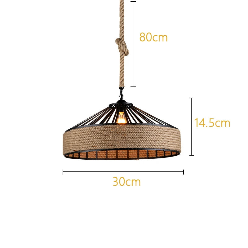 Luminária Suspensa Estilo Industrial em Fibra de Corda Artesanal